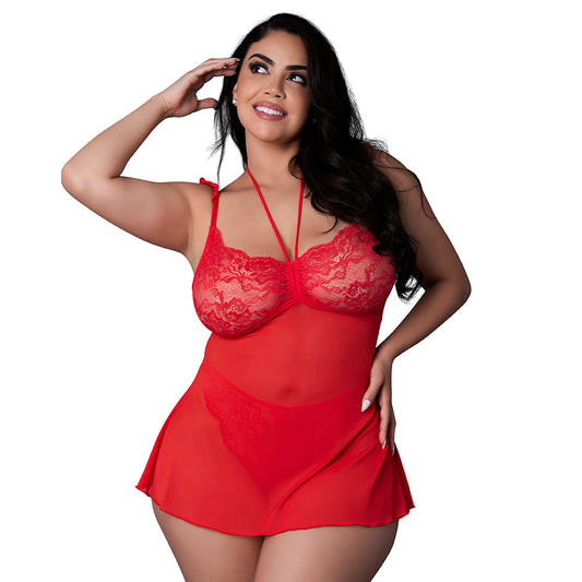 MAGIC SILK SUGAR HIGH BABYDOLL & THONG SET RED QUEEN SIZE