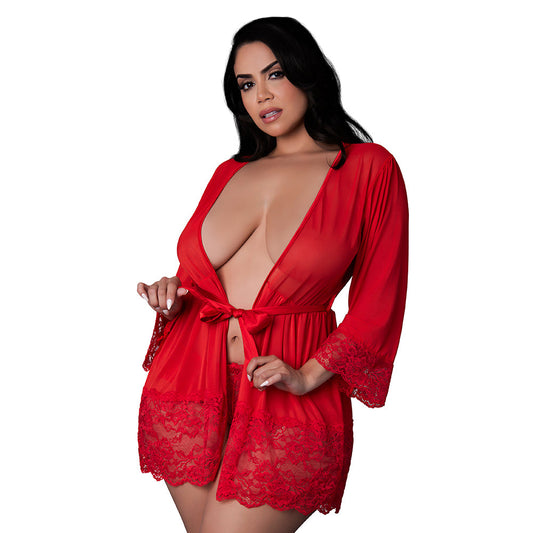 MAGIC SILK SUGAR HIGH 3/4 SLEEVE ROBE RED QUEEN SIZE