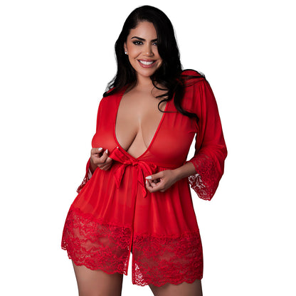MAGIC SILK SUGAR HIGH 3/4 SLEEVE ROBE RED QUEEN SIZE