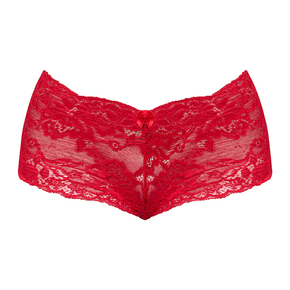 MAGIC SILK SUGAR HIGH LACE BOY SHORT RED S/M