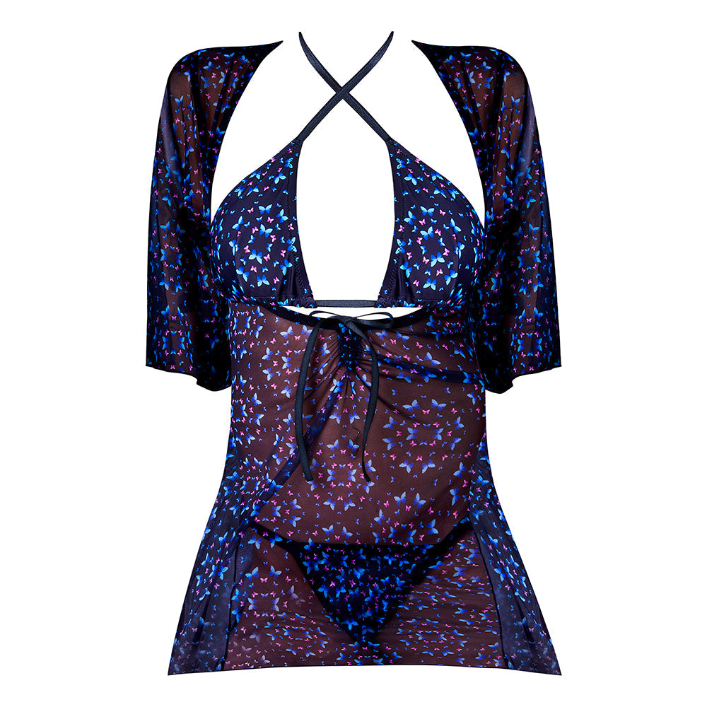 MAGIC SILK HAZY DAYZ HALTER BRA, THONG & DRESS SET BUTTERFLY QUEEN SIZE