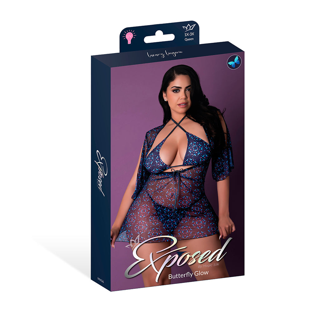 MAGIC SILK HAZY DAYZ HALTER BRA, THONG & DRESS SET BUTTERFLY QUEEN SIZE