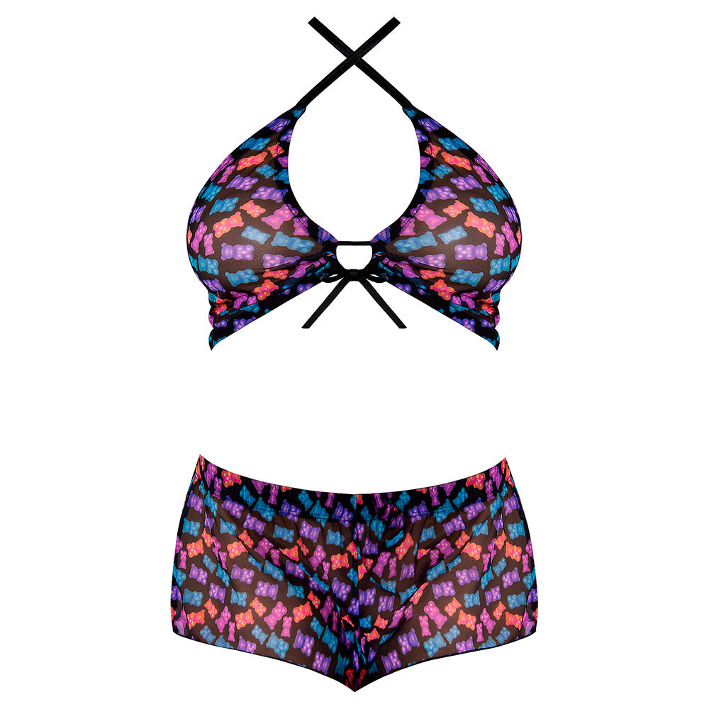 MAGIC SILK HAZY DAYZ HALTER TOP & HOT SHORT SET GUMMY BEARS L/XL