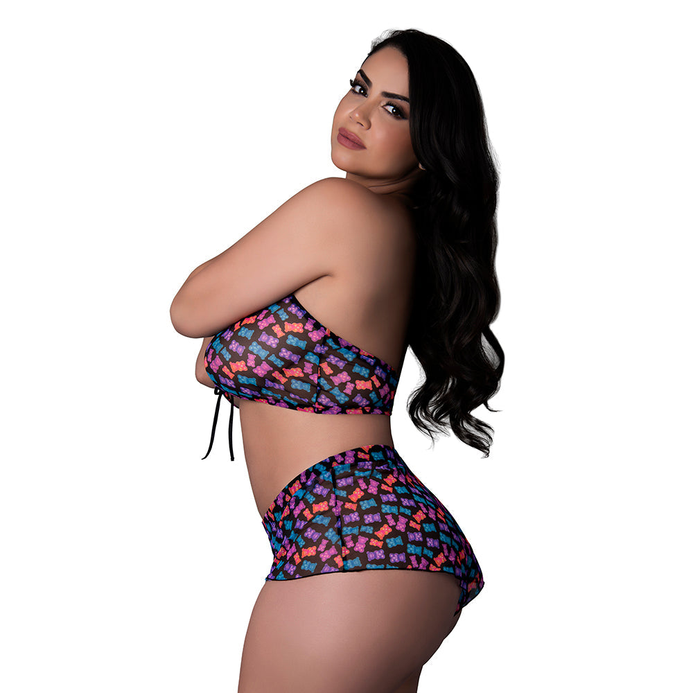 MAGIC SILK HAZY DAYZ HALTER TOP & HOT SHORT SET GUMMY BEARS QUEEN SIZE