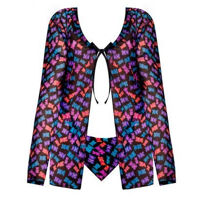 MAGIC SILK HAZY DAYZ TIE FRONT JACKET & THONG SET GUMMY BEARS QUEEN SIZE