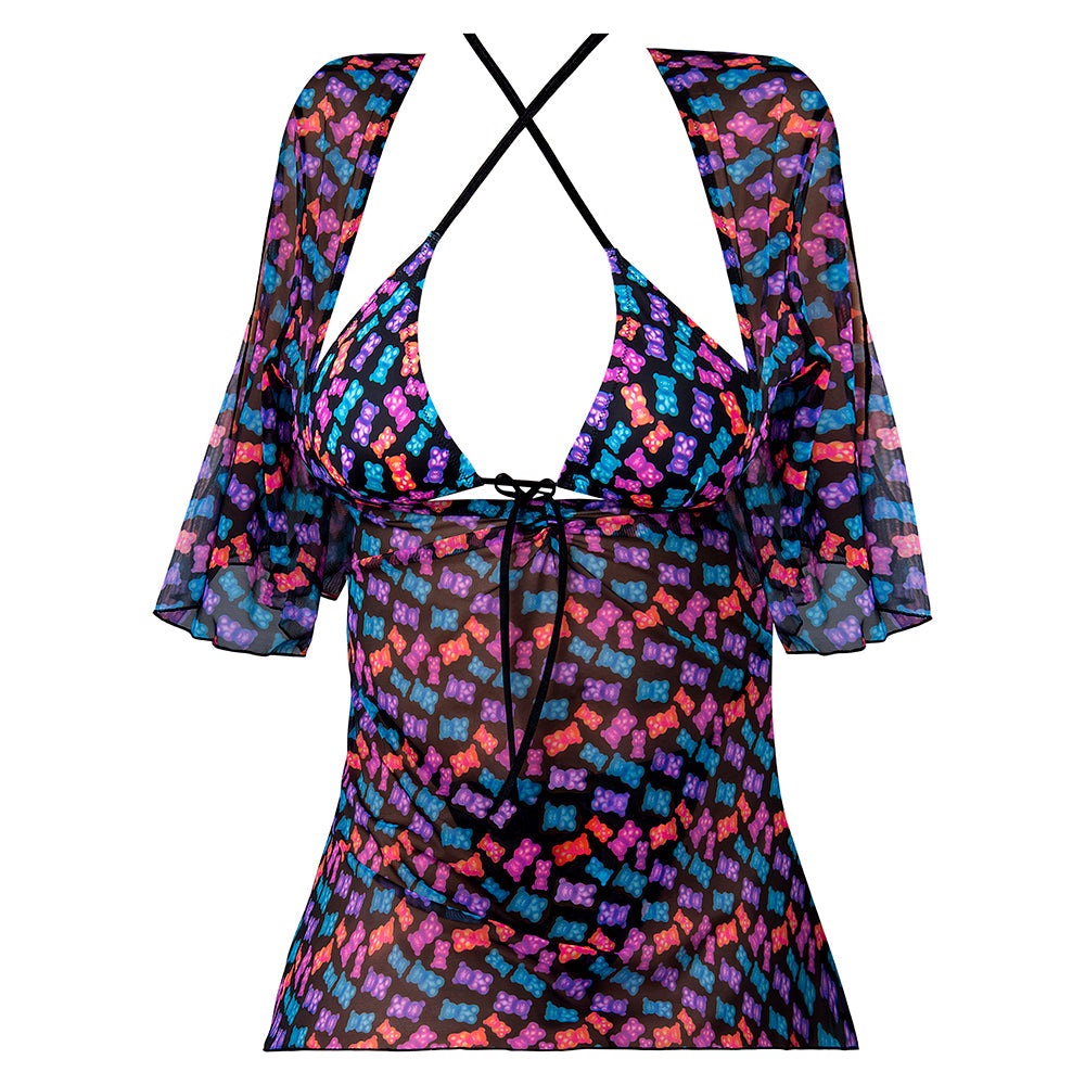 MAGIC SILK HAZY DAYZ HALTER BRA, THONG & DRESS SET GUMMY BEARS L/XL