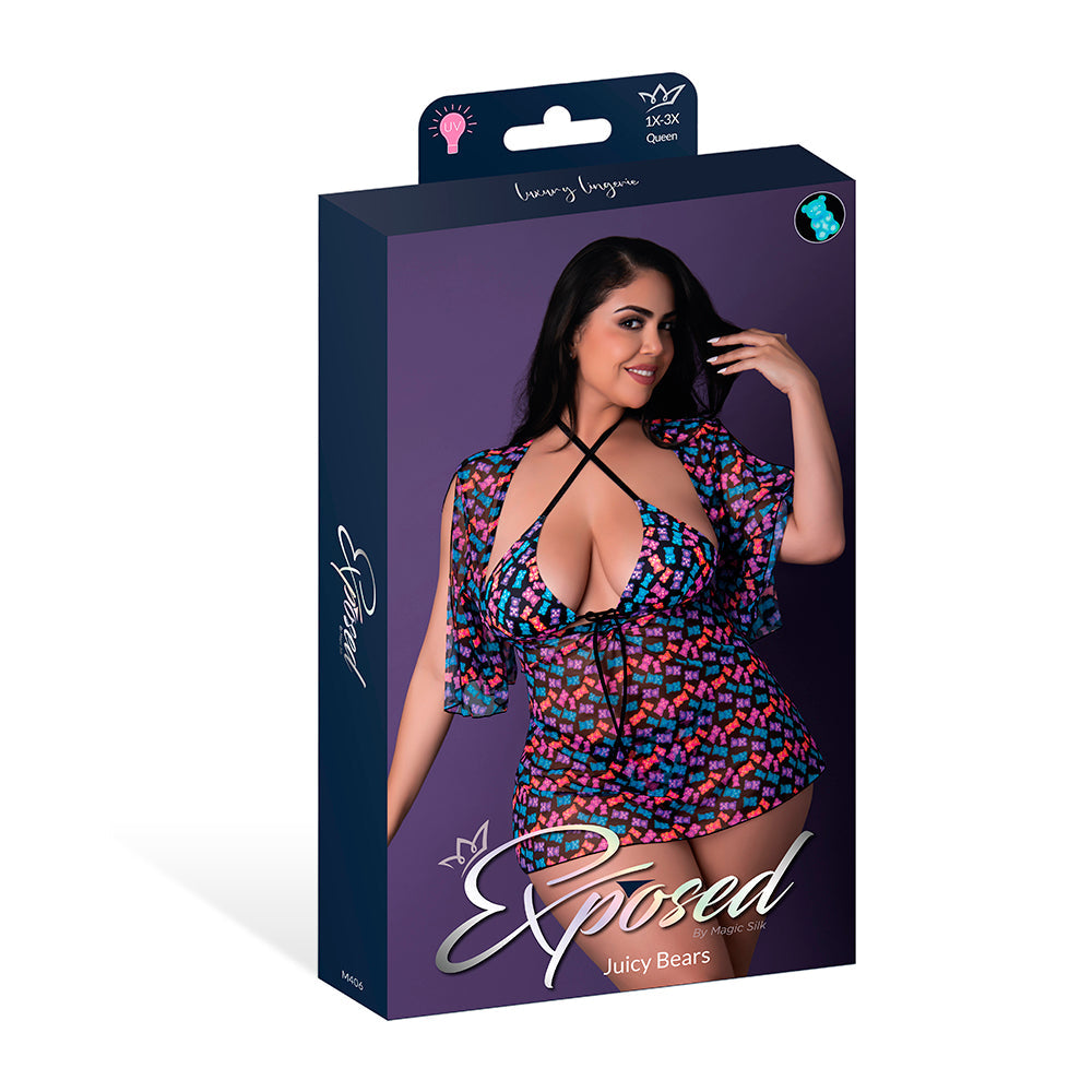 MAGIC SILK HAZY DAYZ HALTER BRA, THONG & DRESS SET GUMMY BEARS QUEEN SIZE