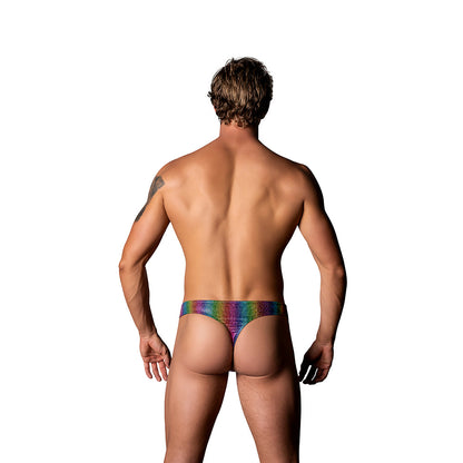 MALE POWER PACK & PLAY THONG WITH FRONT CONDOM POUCH RAINBOW S/M
