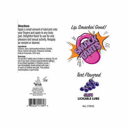 SMACK TARTS LICKABLE SOUR GRAPE LUBE 4 OZ.