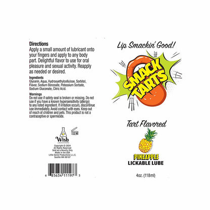 SMACK TARTS LICKABLE SOUR PINEAPPLE LUBE 4 OZ.