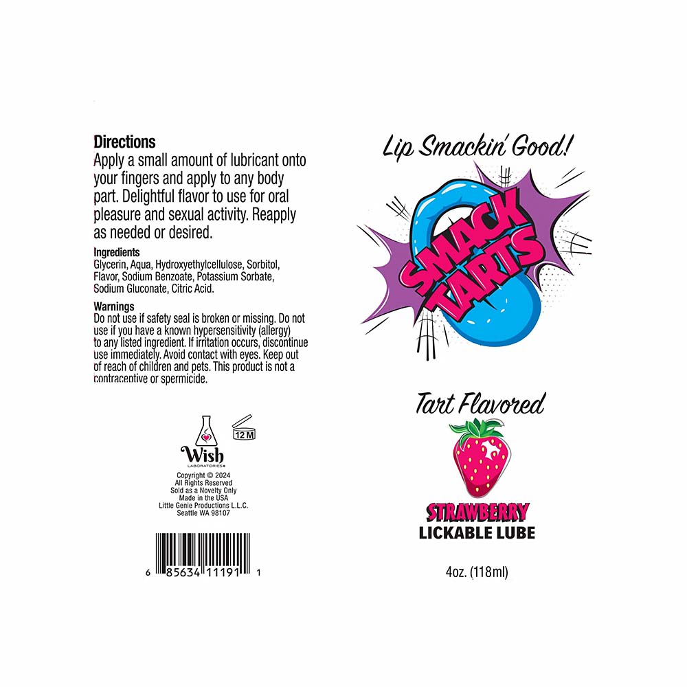 SMACK TARTS LICKABLE SOUR STRAWBERRY LUBE 4 OZ.
