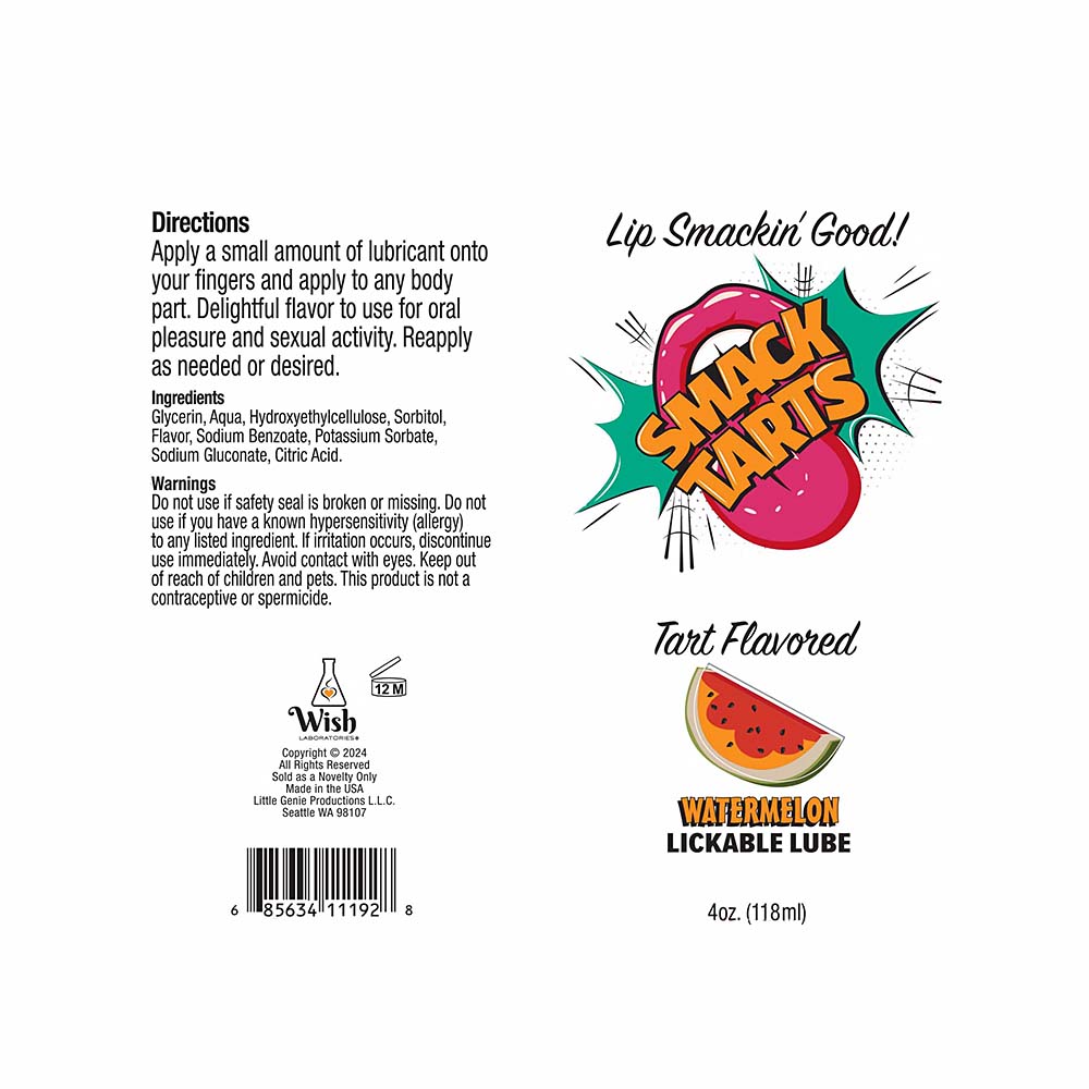 SMACK TARTS LICKABLE SOUR WATERMELON LUBE 4 OZ.