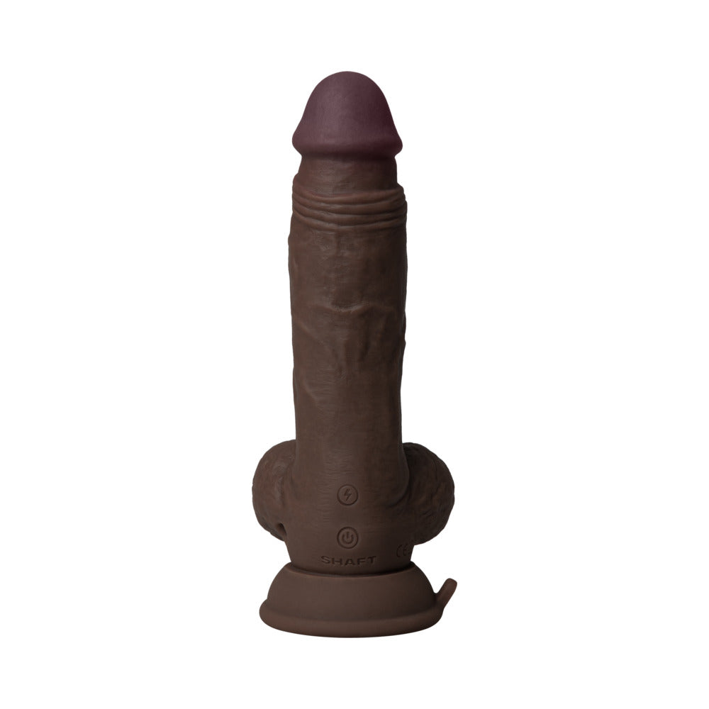 SHAFT VIBRATING MODEL A: 7.5 IN. DUAL DENSITY SILICONE DILDO MAHOGANY