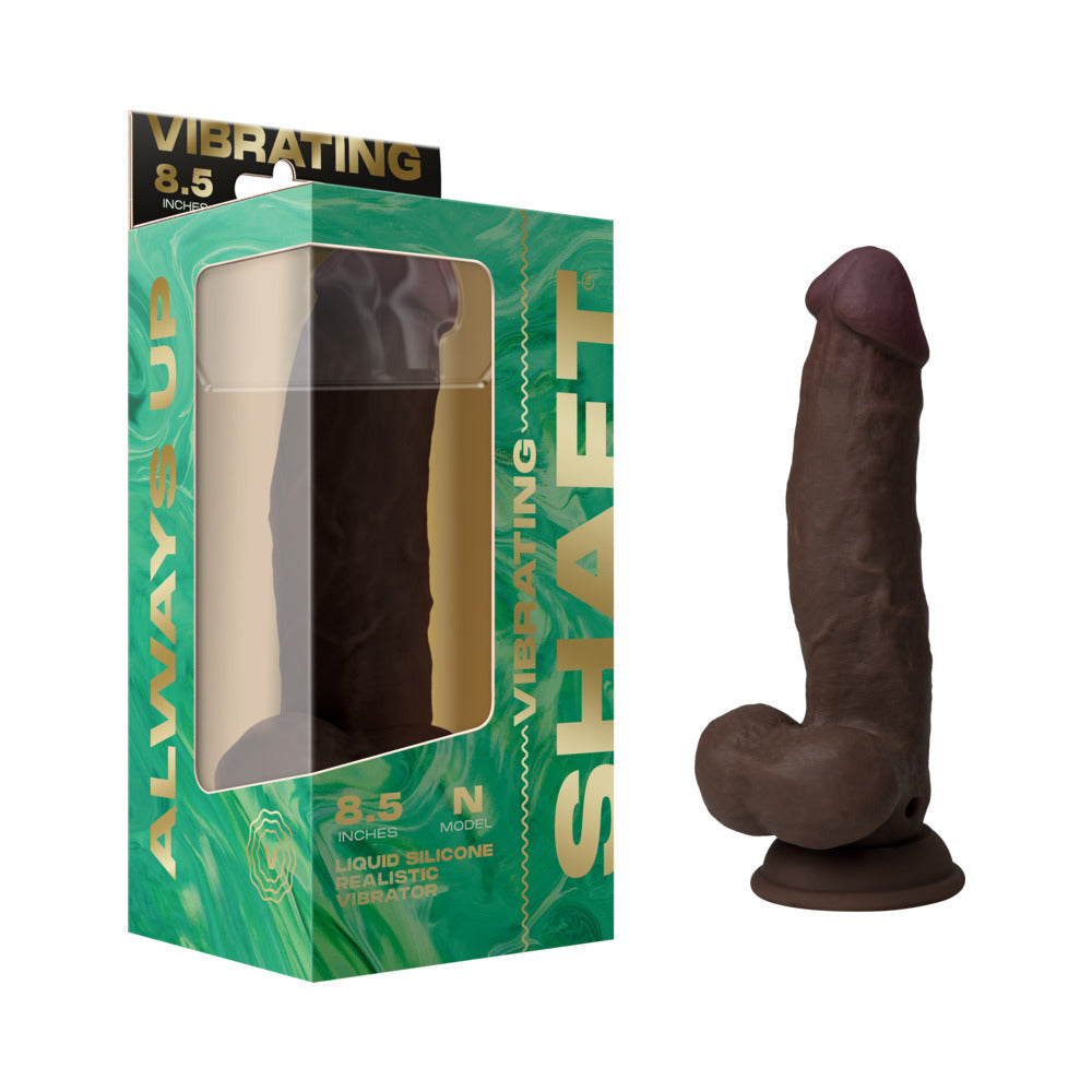 SHAFT VIBRATING MODEL N: 8.5 IN. DUAL DENSITY SILICONE DILDO MAHOGANY