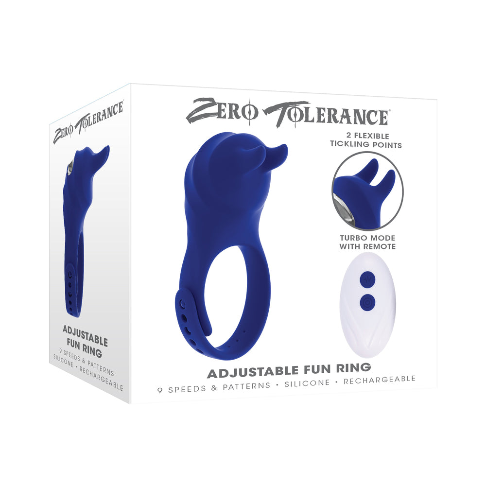 ZERO TOLERANCE - ADJUSTABLE FUN RING RECHARGEABLE VIBRATING C-RING WITH REMOTE SILICONE BLUE