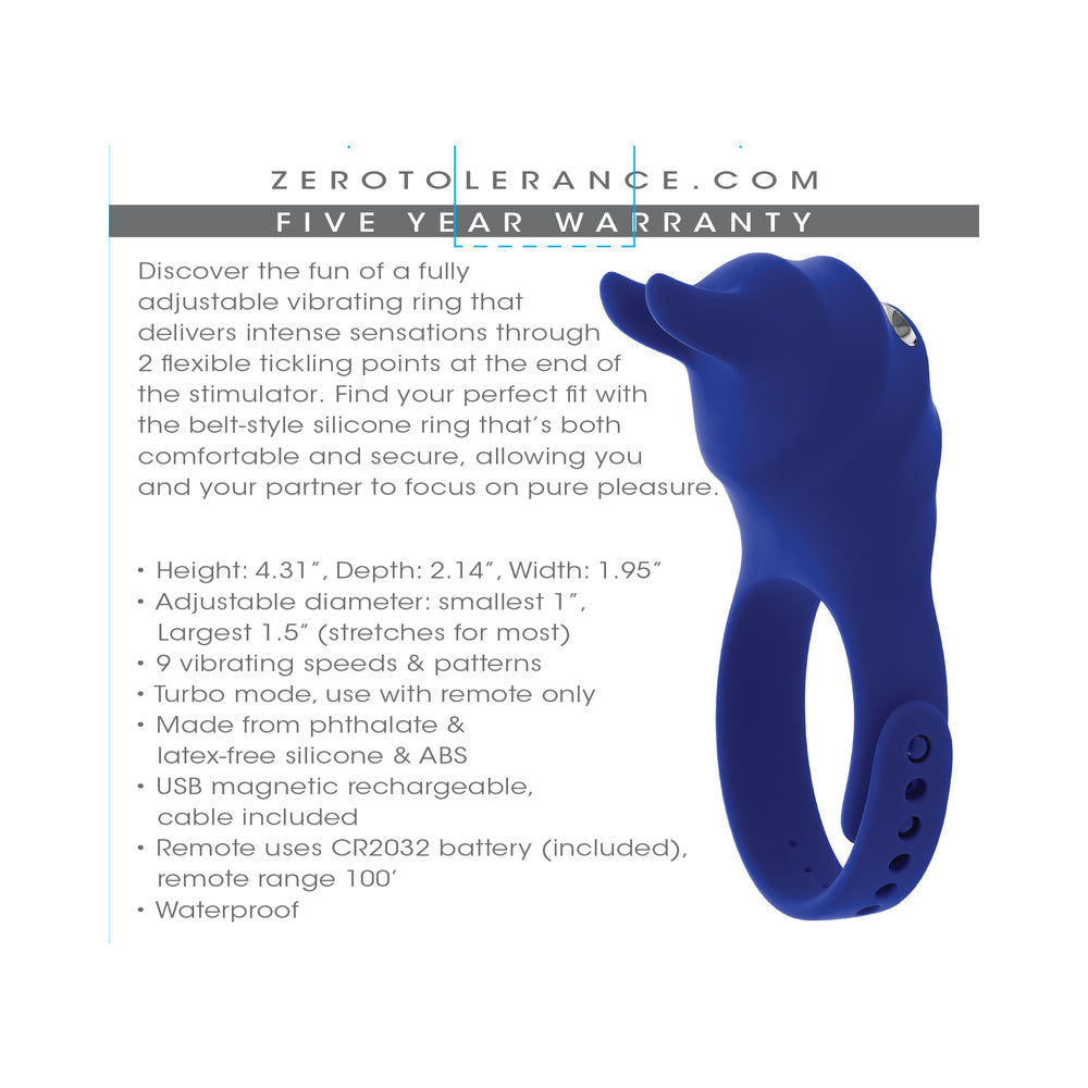 ZERO TOLERANCE - ADJUSTABLE FUN RING RECHARGEABLE VIBRATING C-RING WITH REMOTE SILICONE BLUE