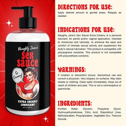 XR BRANDS - NAUGHTY JANE''S SEX SAUCE EXTRA CREAMY LUBRICANT 16 OZ.