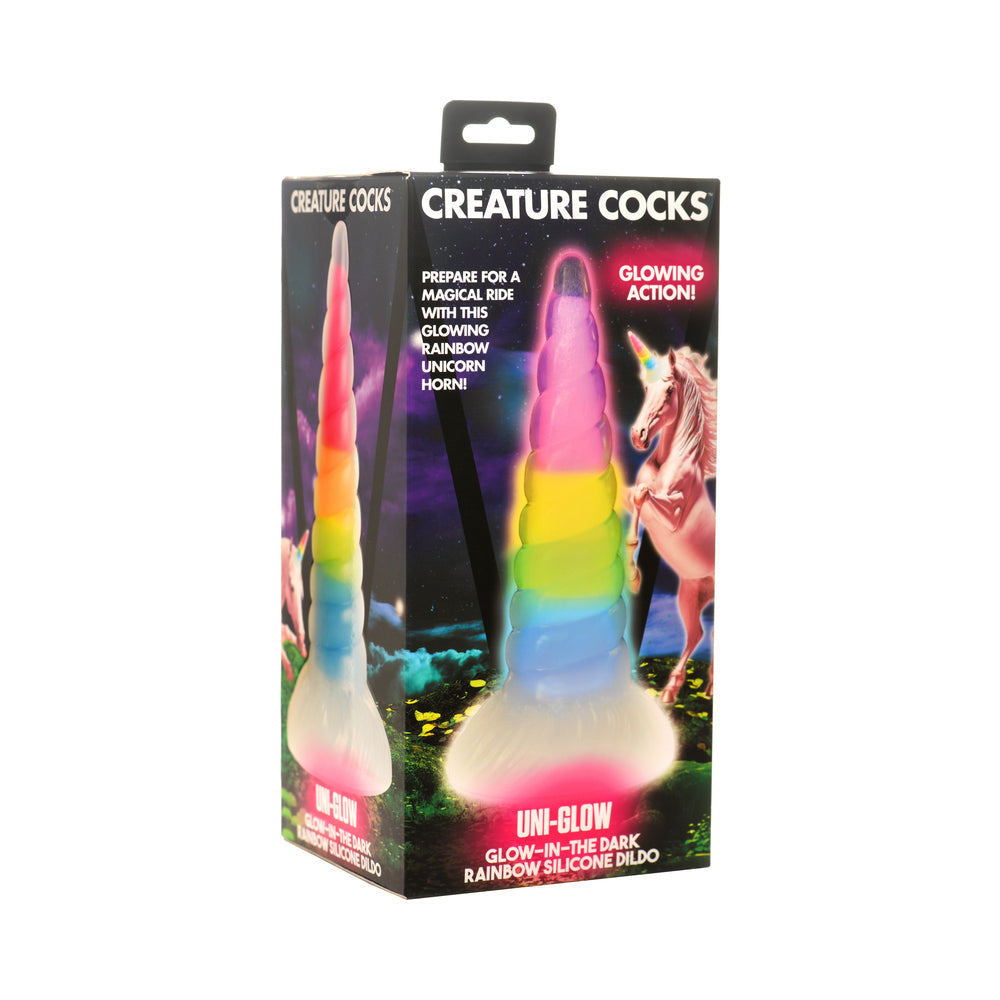 CREATURE COCKS UNI-GLOW GLOW-IN-THE-DARK RAINBOW SILICONE DILDO