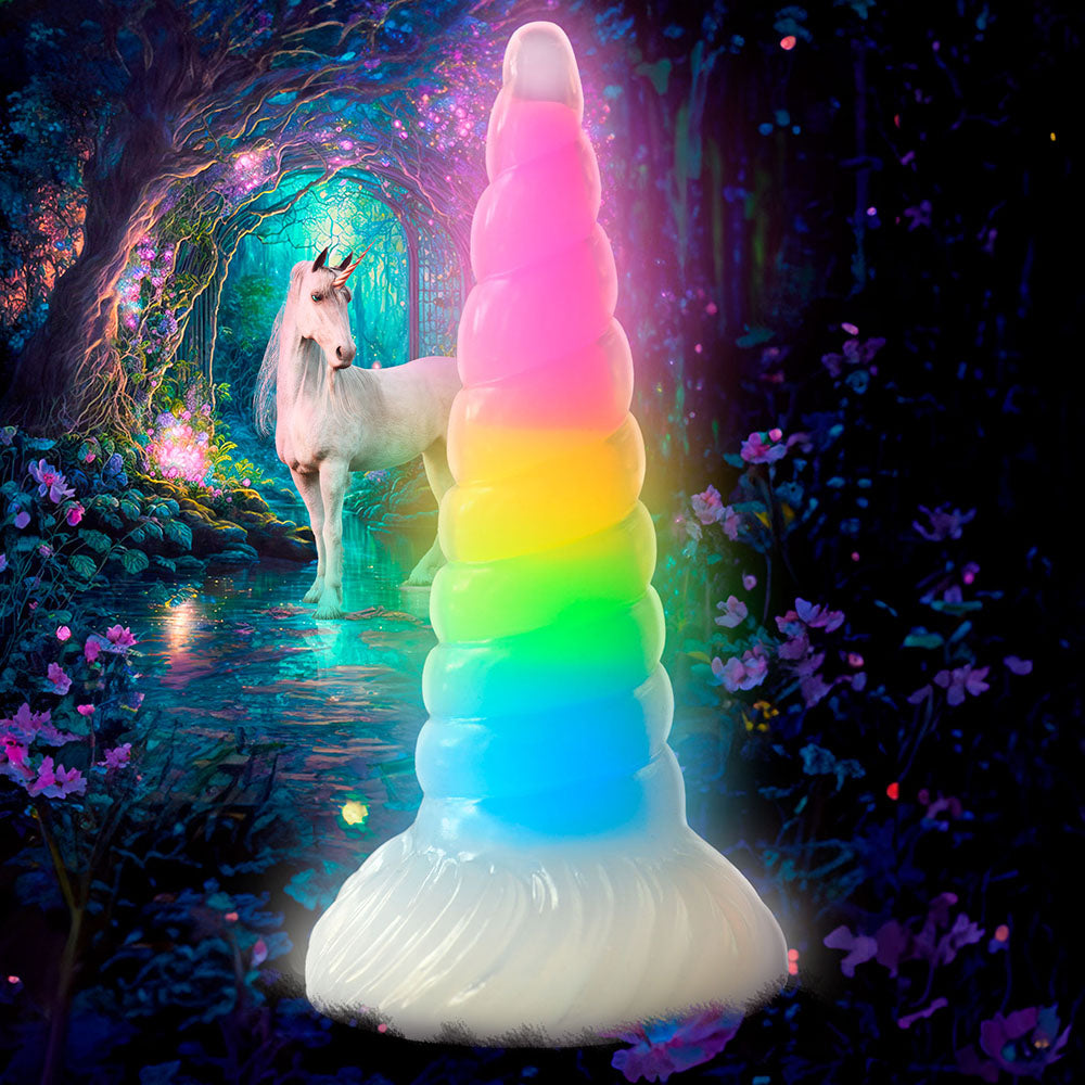 CREATURE COCKS UNI-GLOW GLOW-IN-THE-DARK RAINBOW SILICONE DILDO