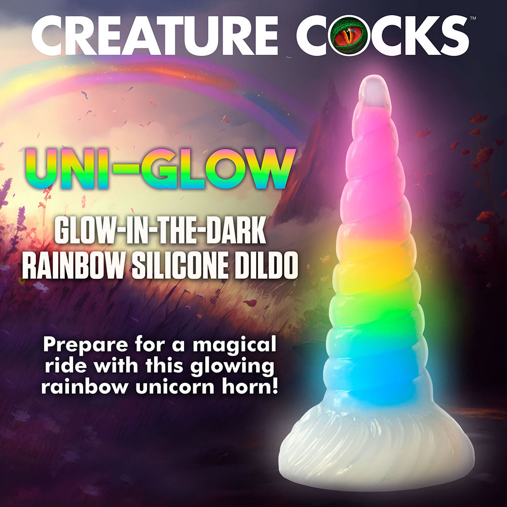 CREATURE COCKS UNI-GLOW GLOW-IN-THE-DARK RAINBOW SILICONE DILDO