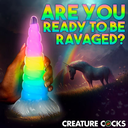 CREATURE COCKS UNI-GLOW GLOW-IN-THE-DARK RAINBOW SILICONE DILDO