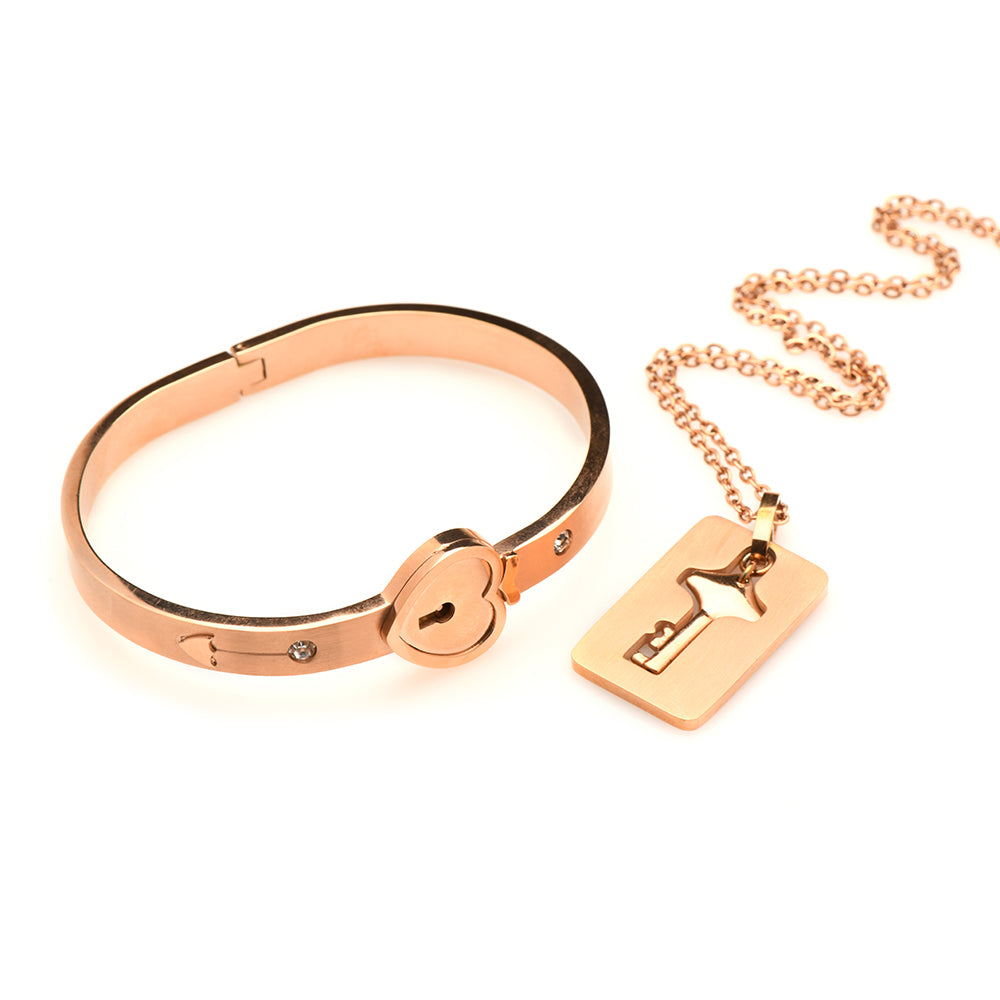 MASTER SERIES CUFFED LOCKING BRACELET & KEY NECKLACE ROSE GOLD