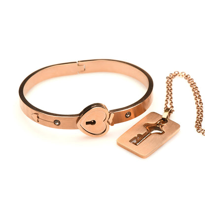 MASTER SERIES CUFFED LOCKING BRACELET & KEY NECKLACE ROSE GOLD