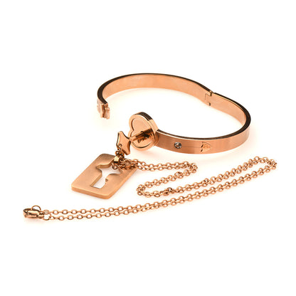 MASTER SERIES CUFFED LOCKING BRACELET & KEY NECKLACE ROSE GOLD
