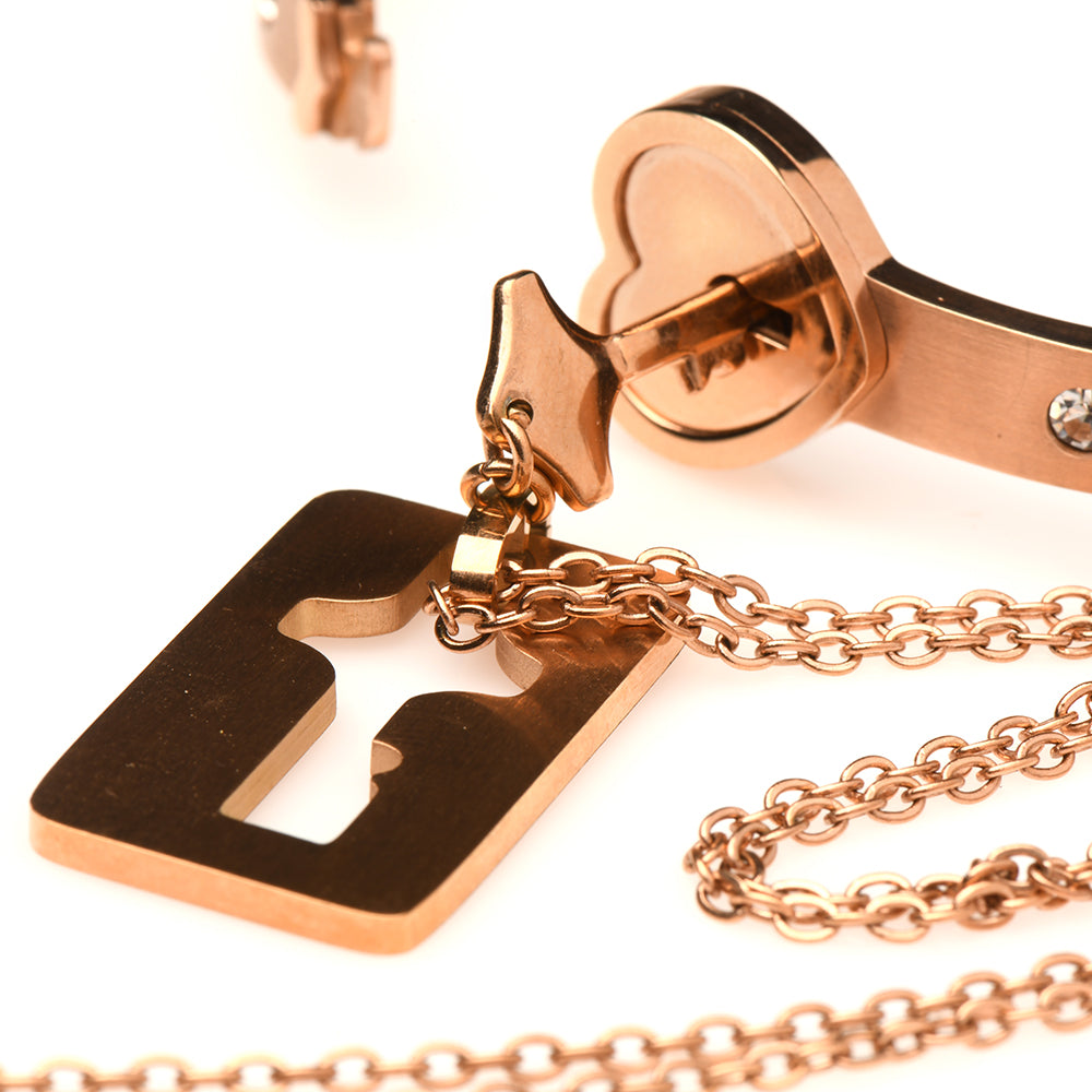 MASTER SERIES CUFFED LOCKING BRACELET & KEY NECKLACE ROSE GOLD