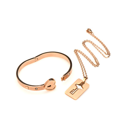 MASTER SERIES CUFFED LOCKING BRACELET & KEY NECKLACE ROSE GOLD
