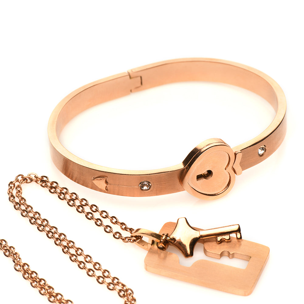 MASTER SERIES CUFFED LOCKING BRACELET & KEY NECKLACE ROSE GOLD