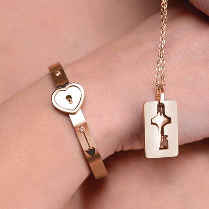 MASTER SERIES CUFFED LOCKING BRACELET & KEY NECKLACE ROSE GOLD