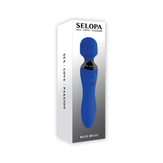 SELOPA - VIBRADOR DE VARITA DE DOBLE EXTREMO RECARGABLE BLUE BELLE SILICONA AZUL