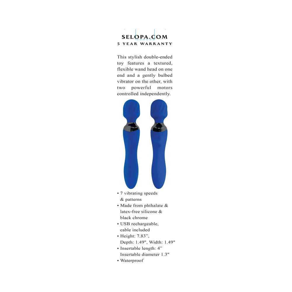 SELOPA - BLUE BELLE RECHARGEABLE DUAL-ENDED WAND VIBRATOR SILICONE BLUE