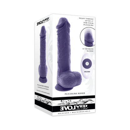 EVOLVED PLEASURE RIDER RECHARGEABLE DILDO WITH REMOTE SILICONE PURPLE