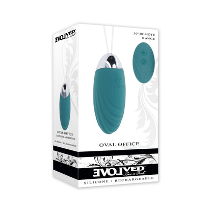 EVOLVED OVAL OFFICE RECHARGEABLE VIBRATING EGG WITH REMOTE SILICONE TEAL