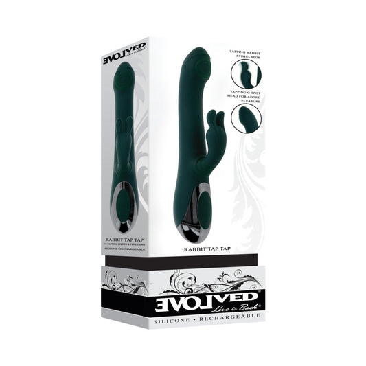 EVOLVED RABBIT TAP TAP RECHARGEABLE VIBRATING DUAL STIMULATOR SILICONE GREEN