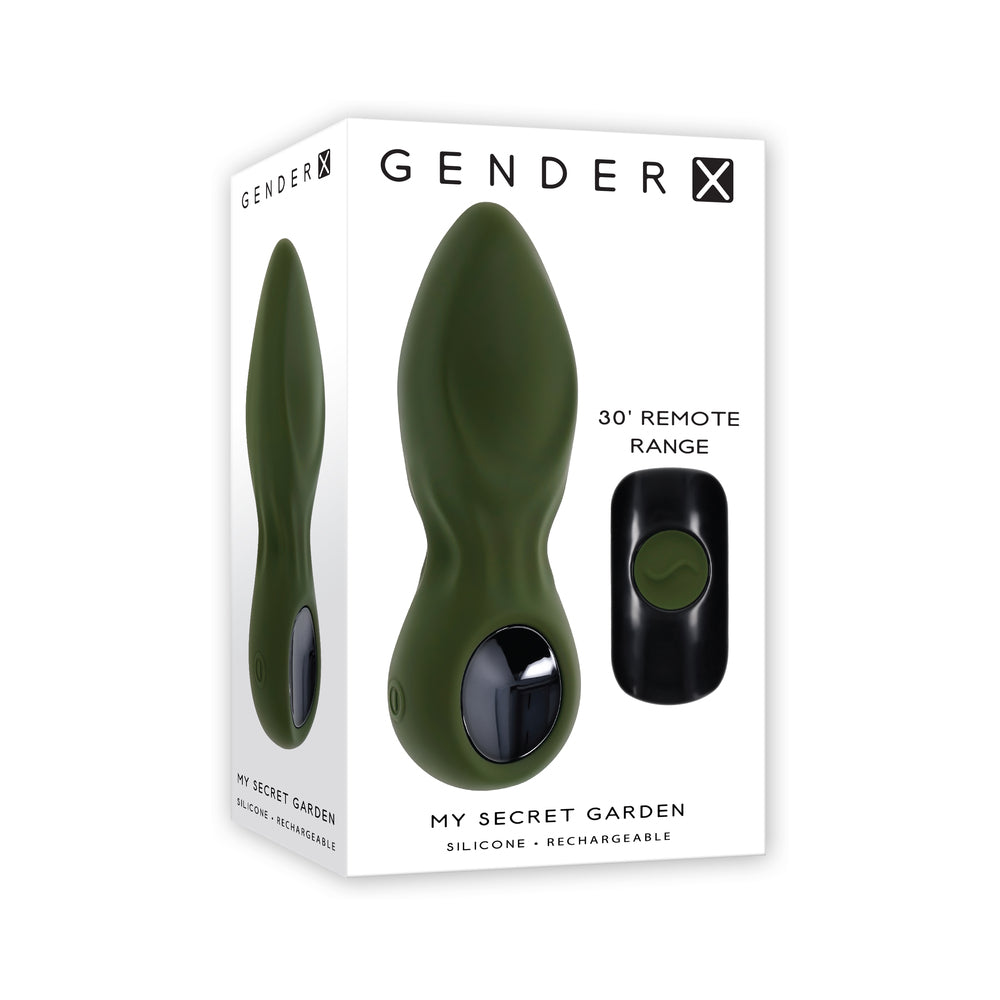 GENDER X MY SECRET GARDEN RECHARGEABLE VIBRATING ANAL PLUG WITH REMOTE SILICONE GREEN