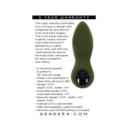 GENDER X MY SECRET GARDEN RECHARGEABLE VIBRATING ANAL PLUG WITH REMOTE SILICONE GREEN