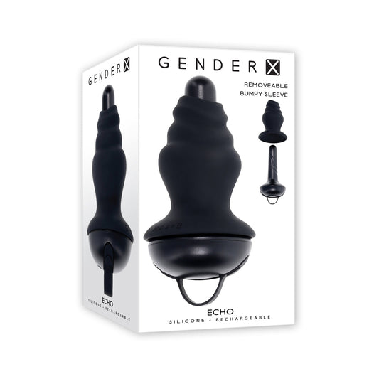 GENDER X - ECHO RECHARGEABLE VIBRATING SHEATHED SILICONE BLACK