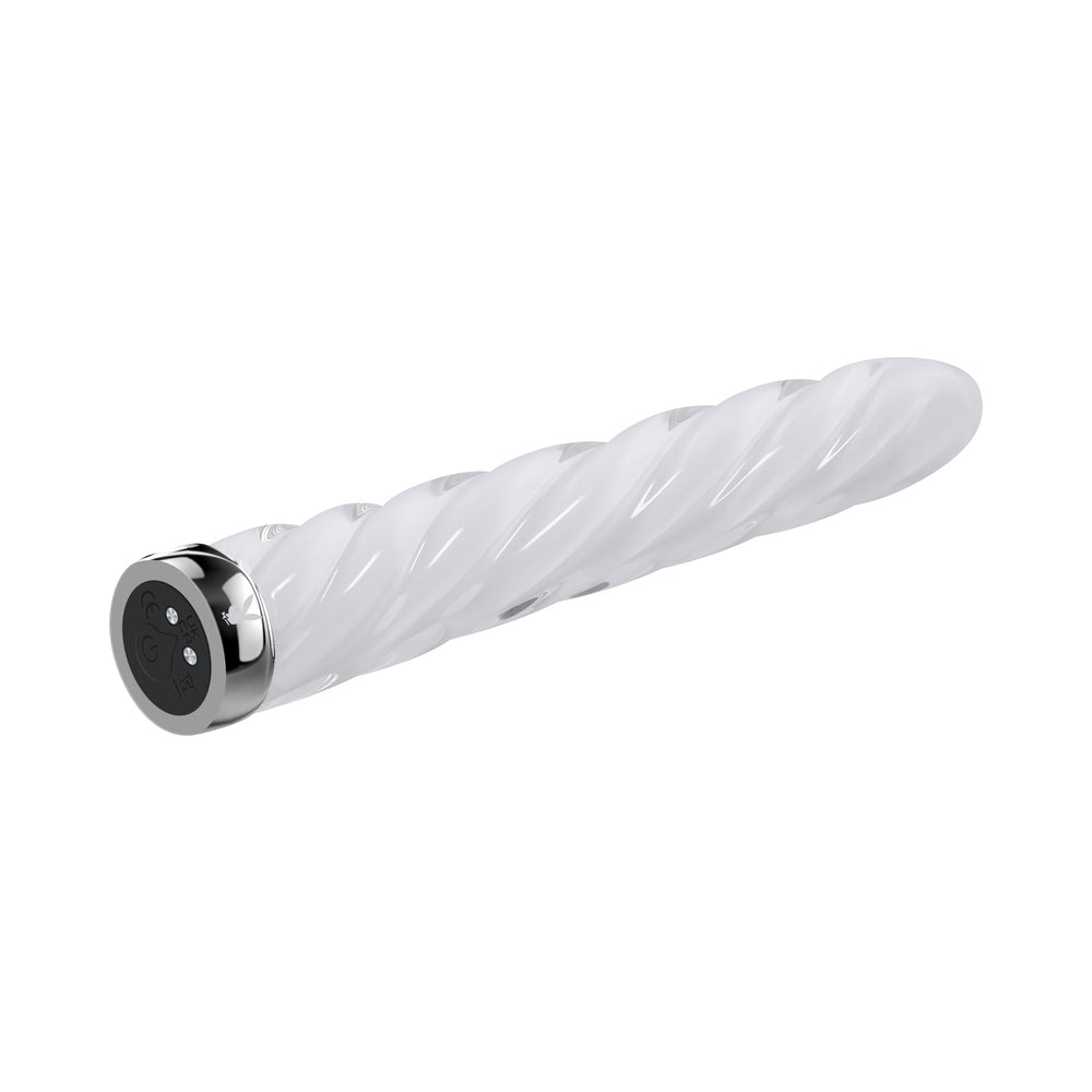 PLAYBOY - IN A TWIST RECHARGEABLE GLASS VIBRATOR WHITE