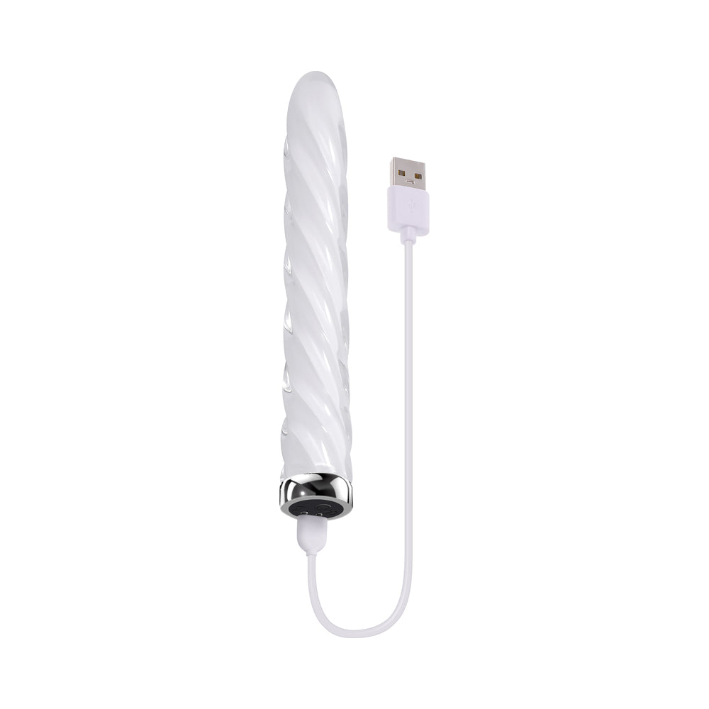 PLAYBOY - IN A TWIST RECHARGEABLE GLASS VIBRATOR WHITE