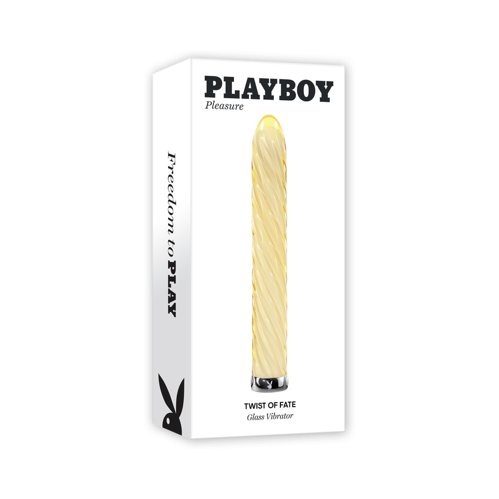 PLAYBOY TWIST OF FATE RECHARGEABLE GLASS VIBRATOR YELLOW