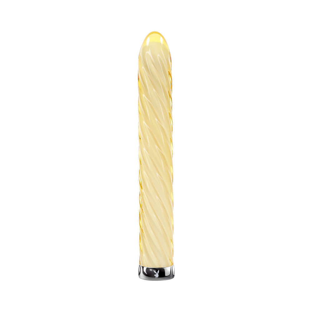 PLAYBOY TWIST OF FATE RECHARGEABLE GLASS VIBRATOR YELLOW