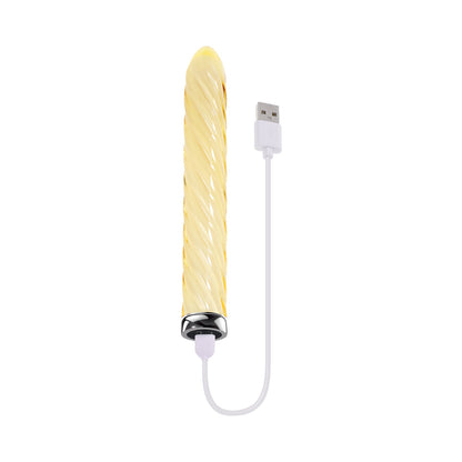 PLAYBOY TWIST OF FATE RECHARGEABLE GLASS VIBRATOR YELLOW