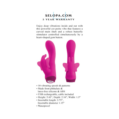 SELOPA - BUTTERFLY LOVE RECHARGEABLE VIBRATING DUAL STIMULATOR SILICONE PINK