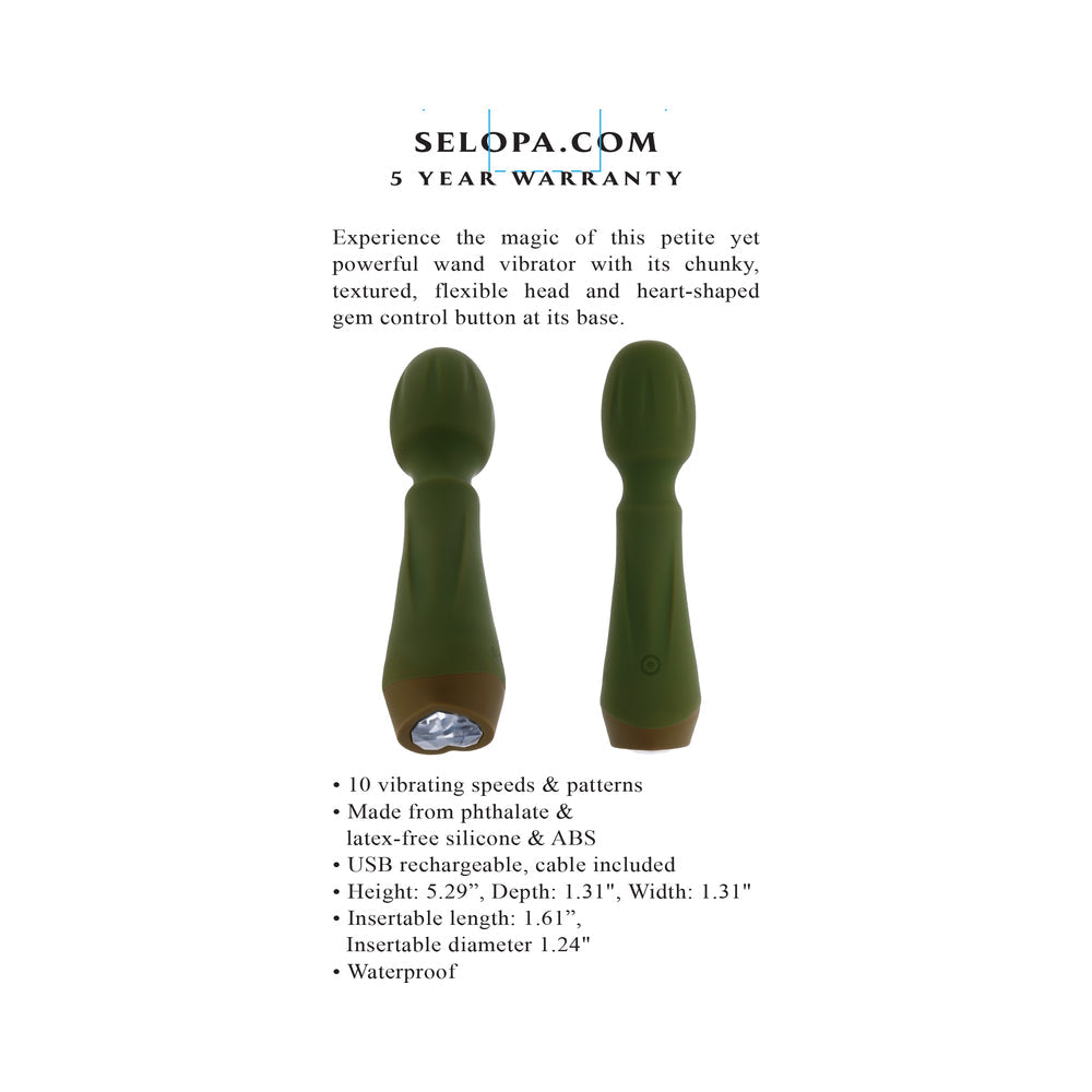 SELOPA HEARTFELT RECHARGEABLE VIBRATING MINI WAND SILICONE GREEN