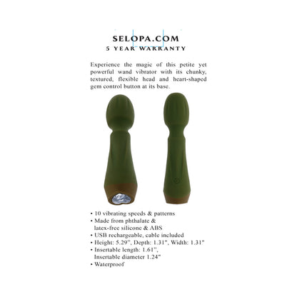 SELOPA HEARTFELT RECHARGEABLE VIBRATING MINI WAND SILICONE GREEN