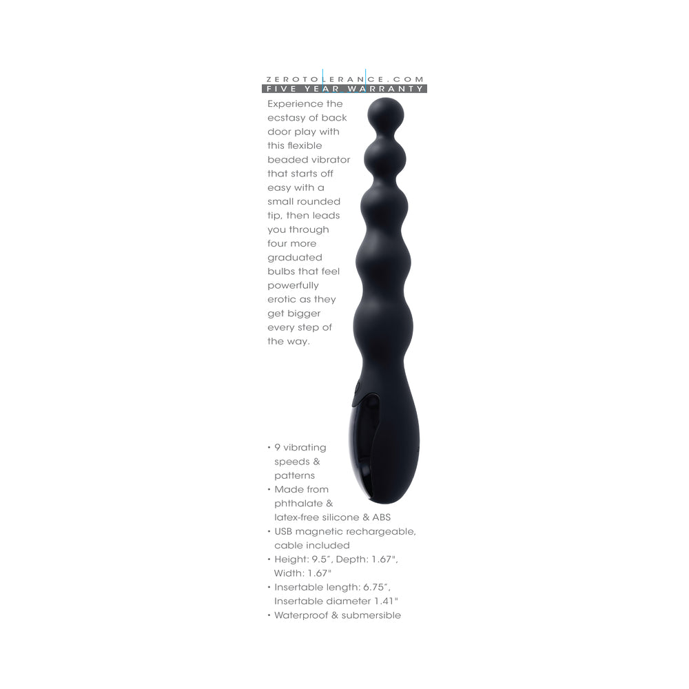 TOLERANCIA CERO - VIBRADOR ANAL RECARGABLE DE SILICONA NEGRO CON BASTÓN TRASERO