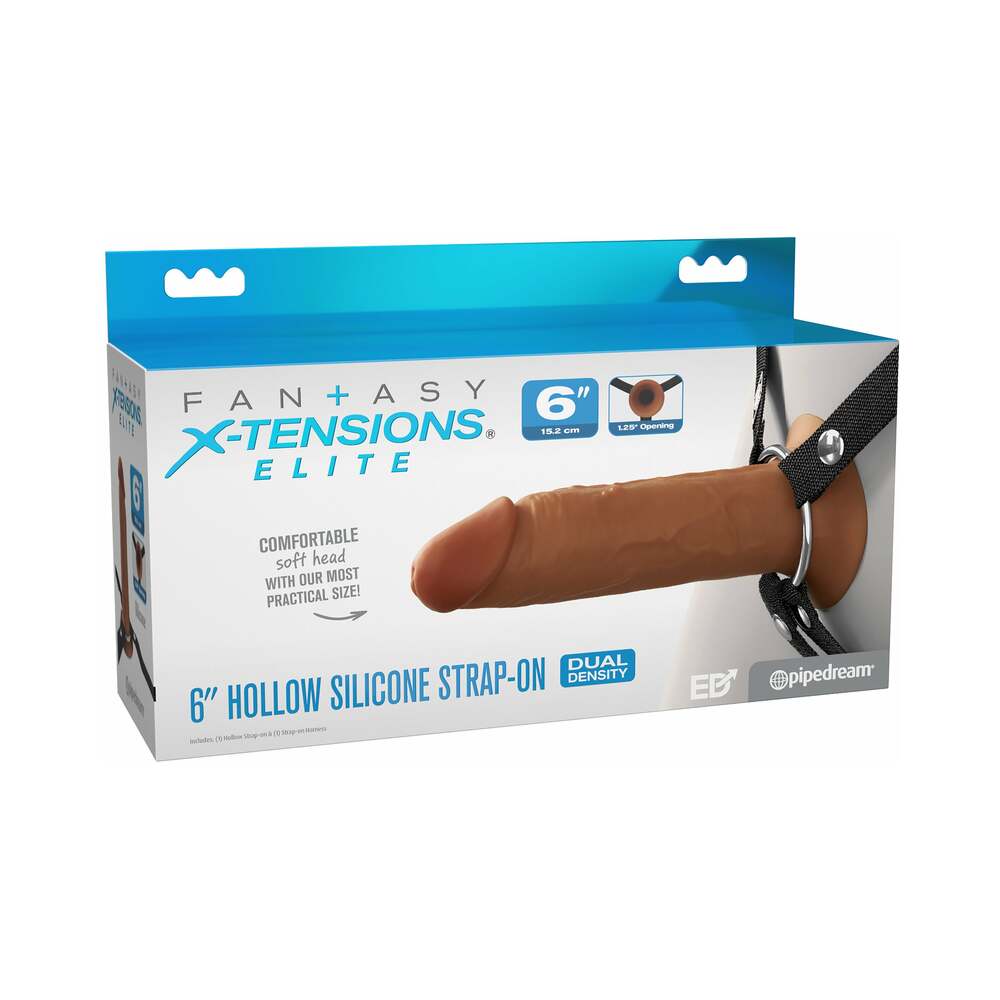 FANTASY X-TENSIONS ELITE HOLLOW SILICONE STRAP-ON 6 IN. BROWN